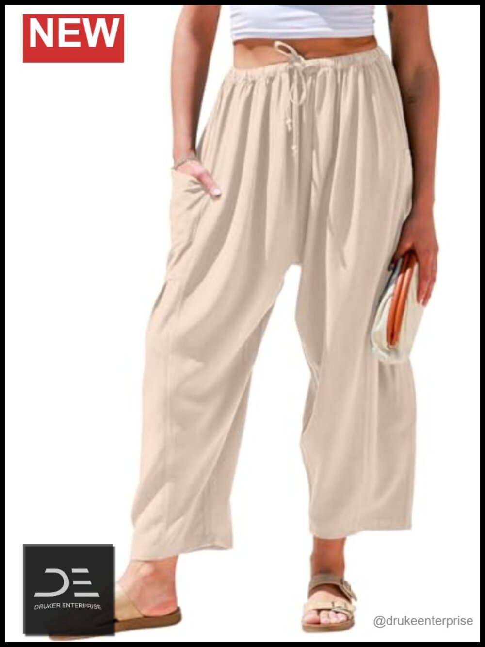 Linen Wide Leg Pants with Pockets Casual Palazzo Harem Baggy Pants Summer